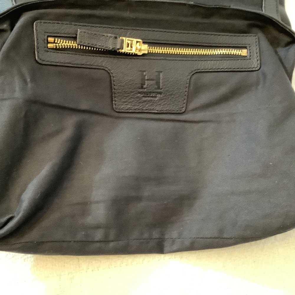 EUC Halston Heritage Black Leather suede shoulder  crossbody gold chain - Picture 6 of 17